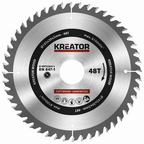 Pilový kotouč na dřevo 165mm, 48T Kreator KRT020411