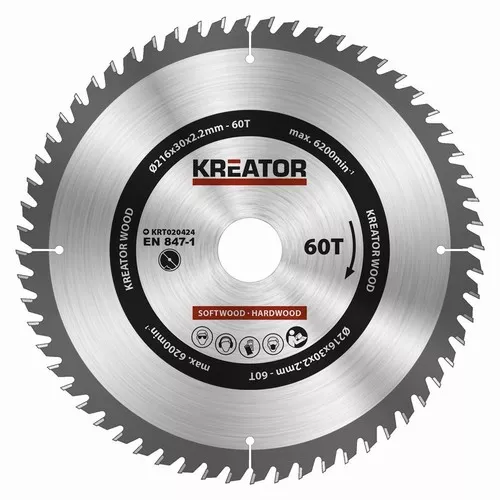 Pilový kotouč na dřevo 216mm, 60T Kreator KRT020424