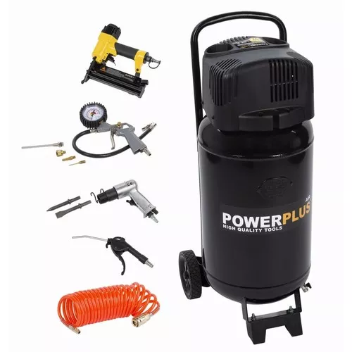 Kompresor 1100W 50L  plus  9 ks přísl. bezolejový Powerplus POWX1751