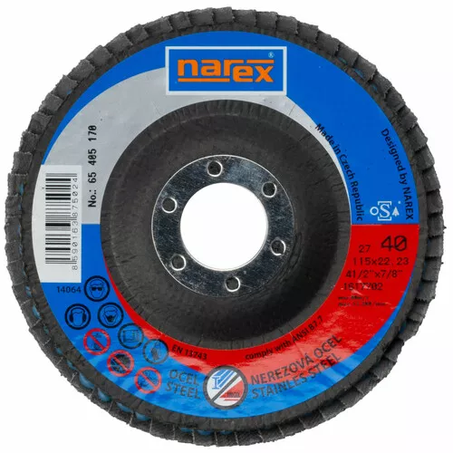 Lamelový kotouč 2v1 pro broušení běžné a ušlechtilé oceli LK ø 115×22.2 27 ZA 40 NAREX