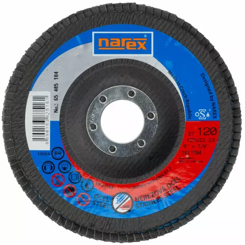Lamelový kotouč 2v1 pro broušení běžné a ušlechtilé oceli LK ø 125×22.2 27 ZA 120 NAREX