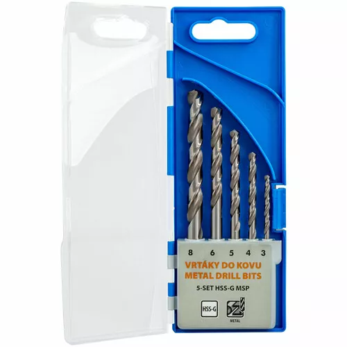 Vybrušované vrtáky pro běžné každodenní vrtání do oceli 5-SET HSS-G MSP NAREX