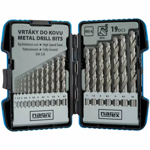 Vybrušované vrtáky pro běžné každodenní vrtání do oceli 19-SET HSS-G MSP NAREX