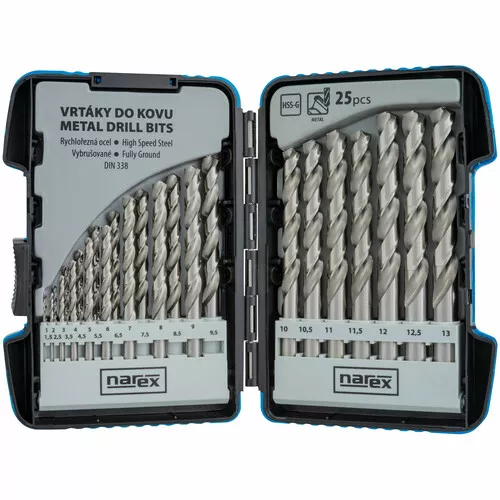 Vybrušované vrtáky pro běžné každodenní vrtání do oceli 25-SET HSS-G MSP NAREX