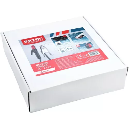 Kabely svařovací, sada 2ks, 16mm2, 5m, 10-25, kleště 200a, guma EXTOL PREMIUM 8898221