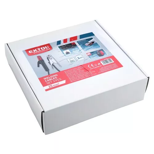 Kabely svařovací, sada 2ks, 25mm2, 3m, 10-25, kleště 200a, guma EXTOL PREMIUM 8898225