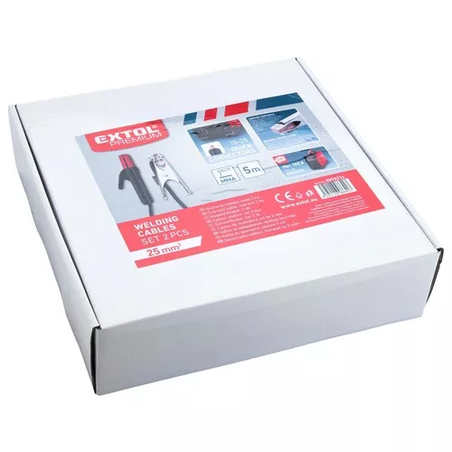 Kabely svařovací, sada 2ks, 25mm2, 5m, 10-25, kleště 200a, guma EXTOL PREMIUM 8898226