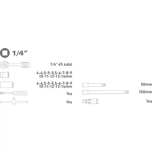 Hlavice nástrčné, sada 32ks, 1/4" EXTOL PREMIUM 8818310