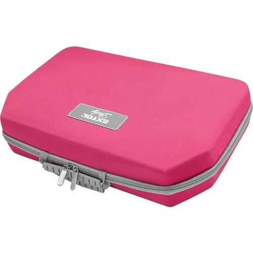 Vrtací šroubovák aku s příklepem, růžový, 12v li-ion, 2000mah, v kufru s nářadím, sada 27ks EXTOL LADY 402403