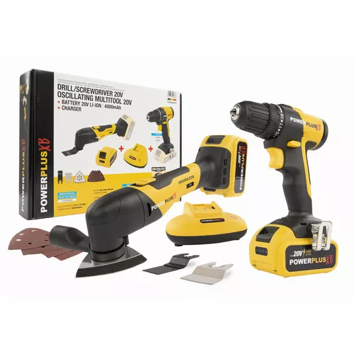 Sada Aku vrtačky a multifunkční brusky 20V bat.4,0Ah Powerplus POWXBBOX10