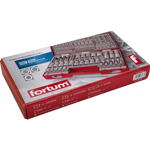 Hlavice nástrčné a zástrčné torx, sada 32ks, 1/4", 1/2" FORTUM 4700020
