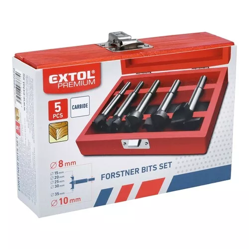Frézy-sukovníky do dřeva, sada 5ks s sk plátky, o 15-20-25-30-35mm, stopka 8-10mm EXTOL PREMIUM 8802030