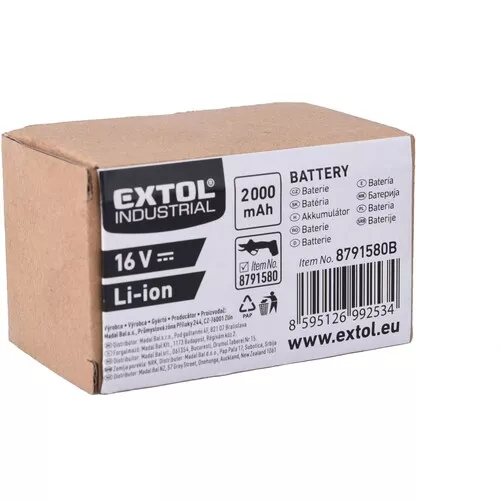 Baterie akumulátorová, 16v li-ion, 2000mah EXTOL INDUSTRIAL 8791580B
