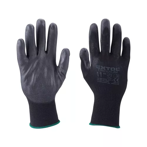 Rukavice z polyesteru polomáčené v pu, černé, velikost 10" EXTOL PREMIUM 8856637