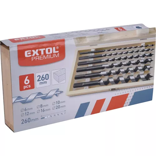 Vrtáky hadovité do dřeva, sada 6ks, o 6-20x260mm EXTOL PREMIUM 8801290