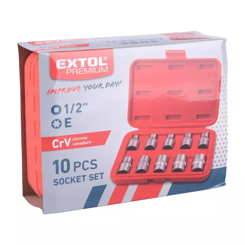 Hlavice nástrčné vnitřní torx, sada 10ks, 1/2", crv/s2 EXTOL PREMIUM 8818128