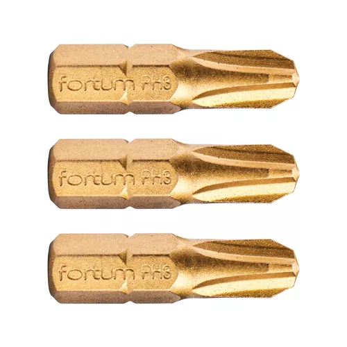 Hrot křížový phillips, sada 3ks, ph 3x25mm,titan. úprava, s2 FORTUM 4741273
