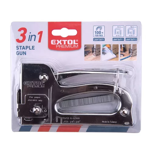 Pistole sponkovací 3funkční, 6-12mm, včetně 100ks spon EXTOL PREMIUM 8851105