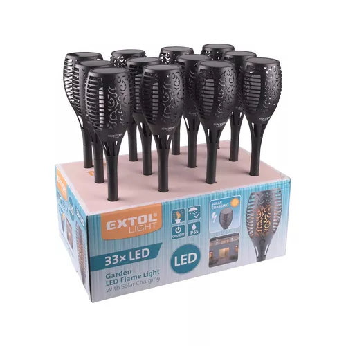 Pochodeň led s plamenem, 58cm, solární nabíjení, 33 led EXTOL LIGHT 43147