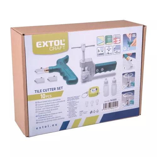Řezač/lamač skla a obkladaček, sada 6ks s karbid. nástroji EXTOL CRAFT 941000