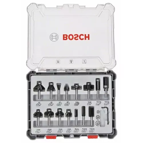 Smíšená sada tvarových fréz s vřetenem Ø 6 mm, 15 ks BOSCH 2607017471