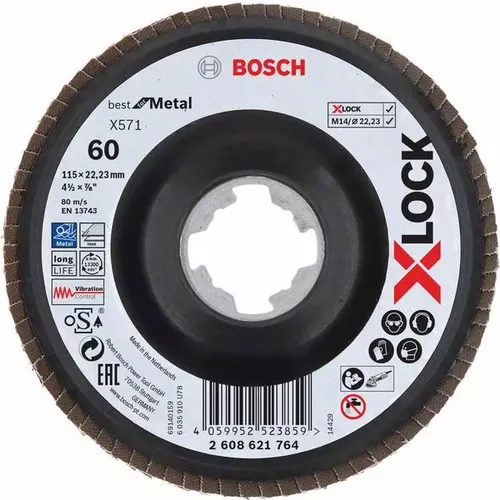 Lamelové brusné kotouče Best for Metal systému X-LOCK, šikmá verze, plastový list, Ø 115 mm, G 60, X571, 1 kus BOSCH 2608621764