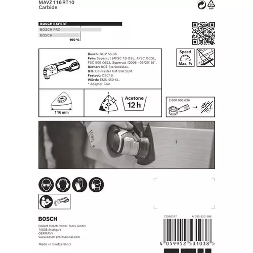 Brusná deska karbidová EXPERT MAVZ 116 RT10, 116 mm BOSCH 2608900051