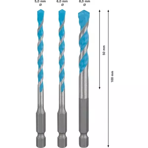 3dílná sada vrtáků EXPERT HEX-9 MultiConstruction 5/6/8 mm BOSCH 2608900584