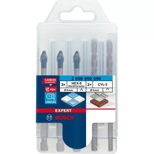 Vrtáky do dlažby EXPERT HEX-9 HardCeramic, 6 mm, 5 ks BOSCH 2608900596