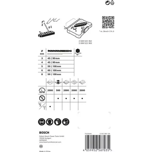 Sada vrtáků EXPERT HEX-9 MultiConstruction 3–8 mm pro Pick & Click BOSCH 2608901455