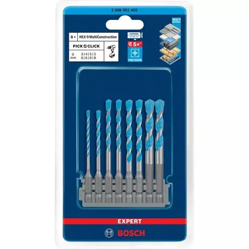 Sada vrtáků EXPERT HEX-9 MultiConstruction 3–8 mm pro Pick & Click BOSCH 2608901455