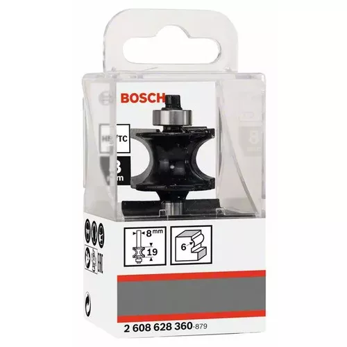 Fréza na půlkruhový profil, 8 mm, R1 6 mm, L 19 mm, G 63 mm  BOSCH 2608628360