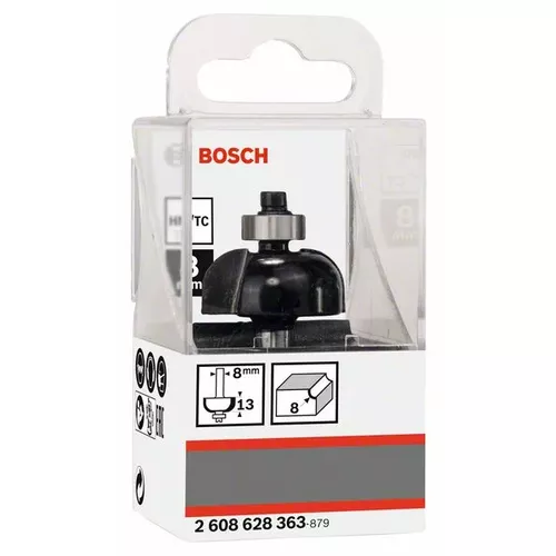 Dlabací fréza s kuličkovým ložiskem, 8 mm, R1 8 mm, D 28,7 mm, L 13 mm, G 54 mm  BOSCH 2608628363