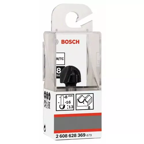 Žlábkovací fréza, 8 mm, R1 8 mm, D 16 mm, L 12,4 mm, G 45 mm  BOSCH 2608628369