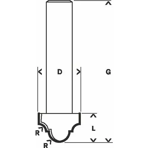 Profilová fréza, 8 mm, R1 2,4 mm, D 12,7 mm, L 12,4 mm, G 46 mm  BOSCH 2608628398