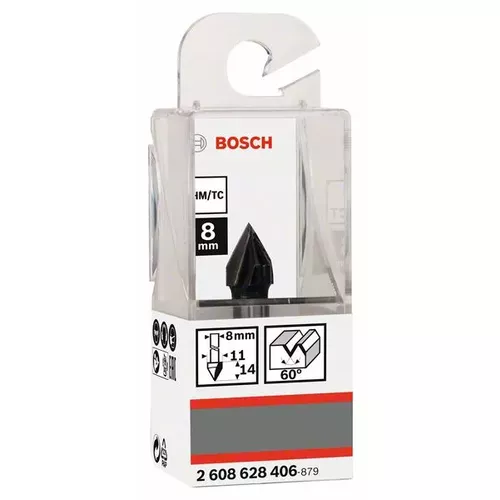 Drážkovací fréza tvaru V, 8 mm, D1 11 mm, L 14 mm, G 45 mm, 60°  BOSCH 2608628406
