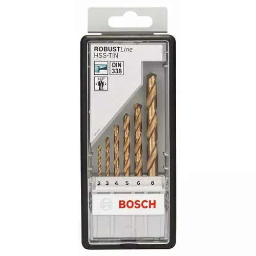 Sada spirálových vrtáků do kovu HSS-TiN, Robust Line, 135° 2–8 mm, 6 kusů BOSCH 2607010530