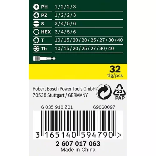 32dílná sada šroubovacích bitů s barevným kódováním BOSCH 2607017063