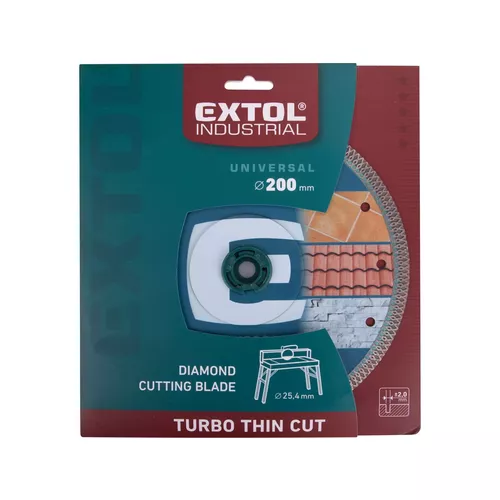 Kotouč diamantový řezný, turbo thin cut, suché i mokré řezání, o 200x25,4x2mm EXTOL INDUSTRIAL 8703046