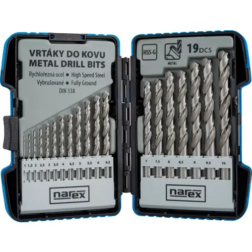 Vybrušované vrtáky pro běžné každodenní vrtání do oceli 19-SET HSS-G MSP NAREX