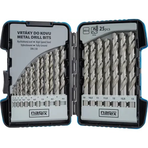 Vybrušované vrtáky pro běžné každodenní vrtání do oceli 25-SET HSS-G MSP NAREX