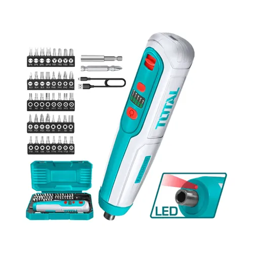 Šroubovák aku mini, 4v, usb nabíjení, sada bitů TOTAL TSDLI0403