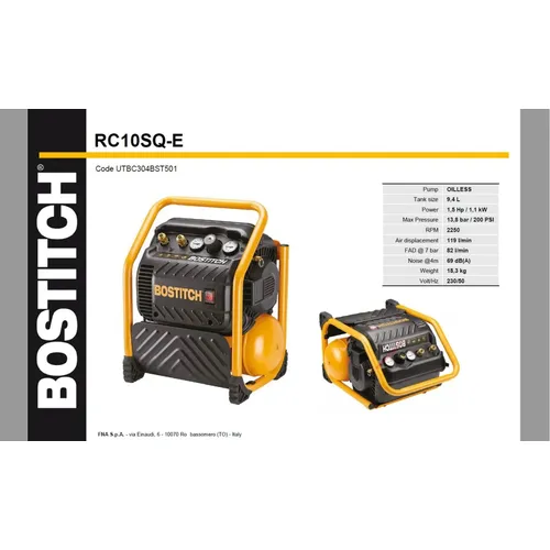 RC10SQ-E - Kompresor bezolejový BOSTITCH