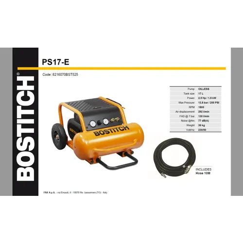 PS17-E - Kompresor bezolejový BOSTITCH