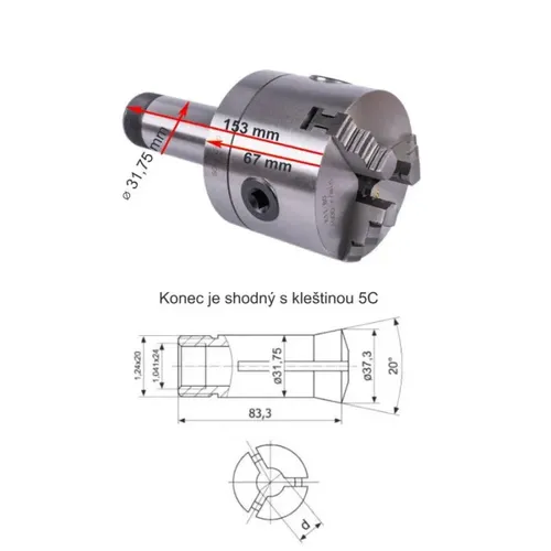 Proma Univerzální 3-čelisťové sklíčidlo pr 80 mm s upnutím pro kleštinu 5C
