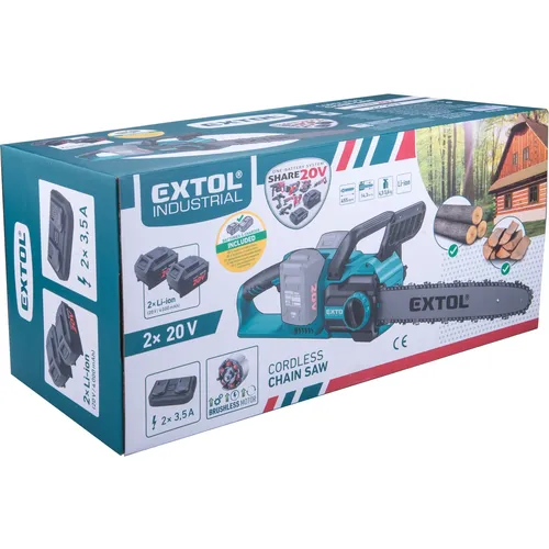 Pila řetězová aku share20v, 40cm, brushless, 2x4ah EXTOL INDUSTRIAL 8791920