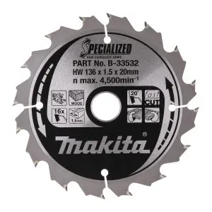 Makita B-33532 kotouč pilový dřevo SPECIALIZED 136x1.5x20mm 16Z pro aku pily = old B-10643
