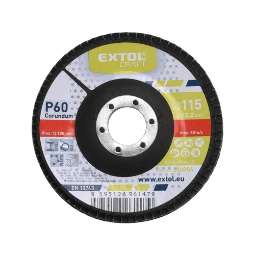 Zrušeno! nahrazeno výrobkem 8803463 kotouč lamelový šikmý korundový, p60, o 115mm EXTOL CRAFT 260006