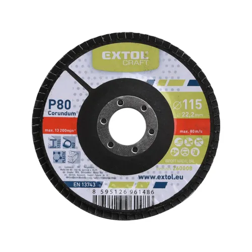 Zrušeno! nahrazeno výrobkem 8803464 kotouč lamelový šikmý korundový, p80, o 115mm EXTOL CRAFT 260008