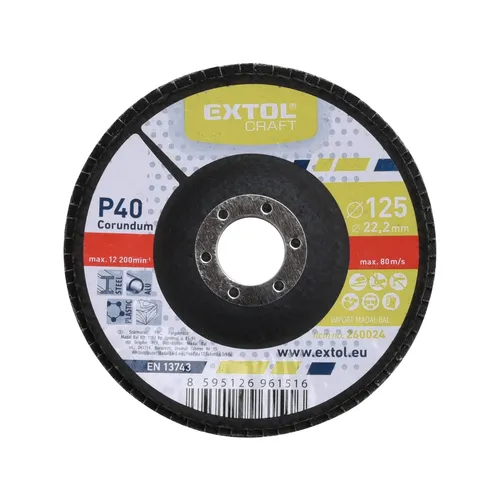 Zrušeno! nahrazeno výrobkem 8803472 kotouč lamelový šikmý korundový, p40, o 125mm EXTOL CRAFT 260024